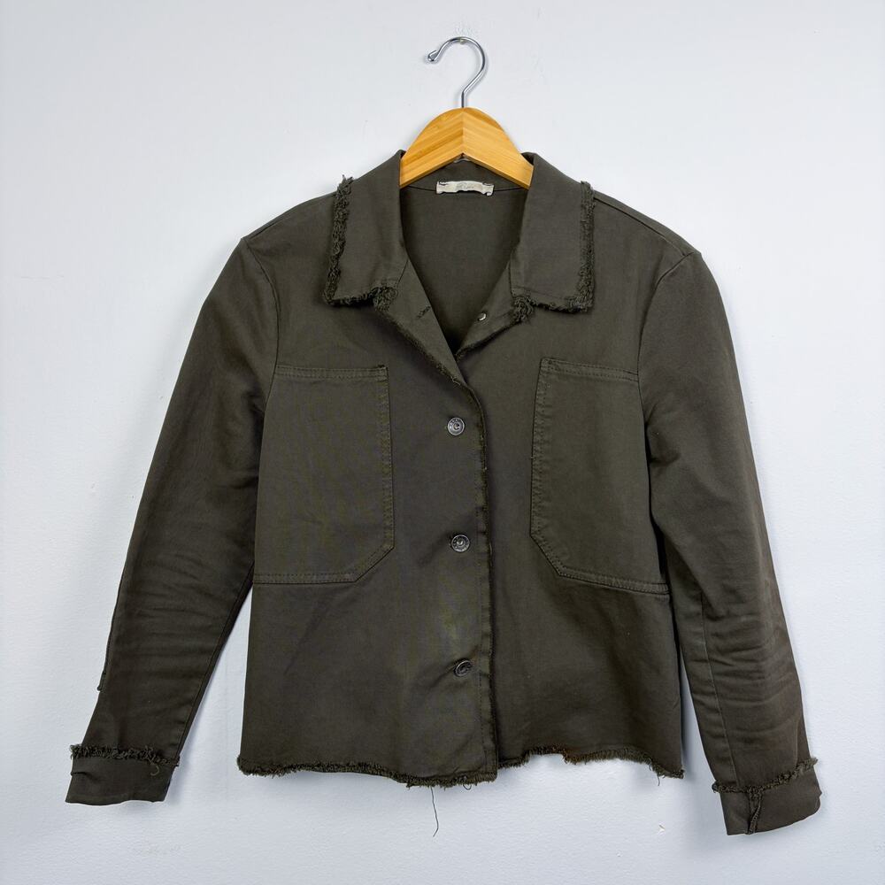 Baci Olive Green Raw Hem Utility Jacket Small